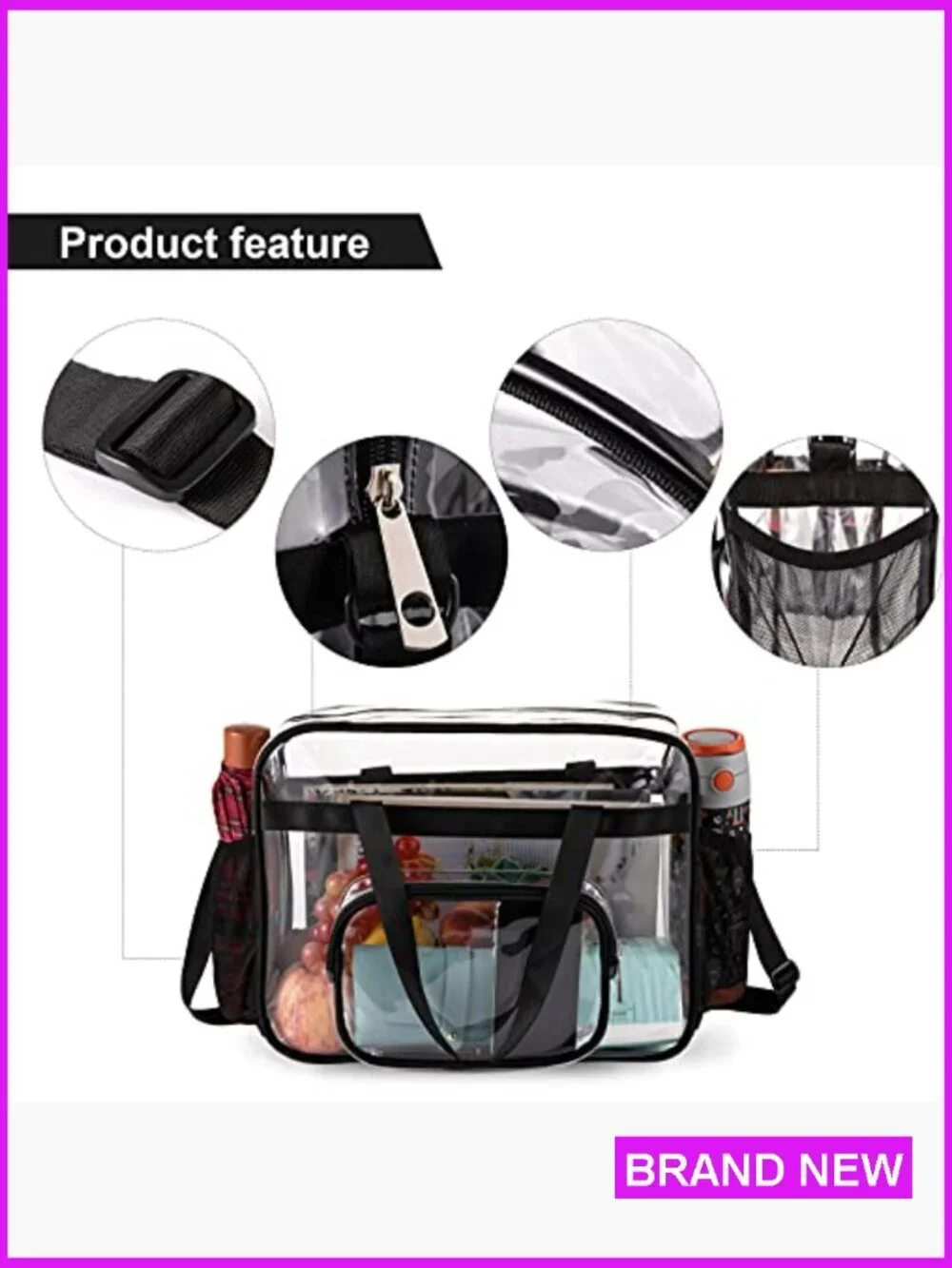 Clear Tote Bag Stadium Approved Large Transparent PVC Shoulder Strap